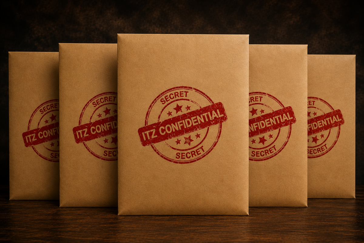 ITZ Confidential secret stamped kraft case files